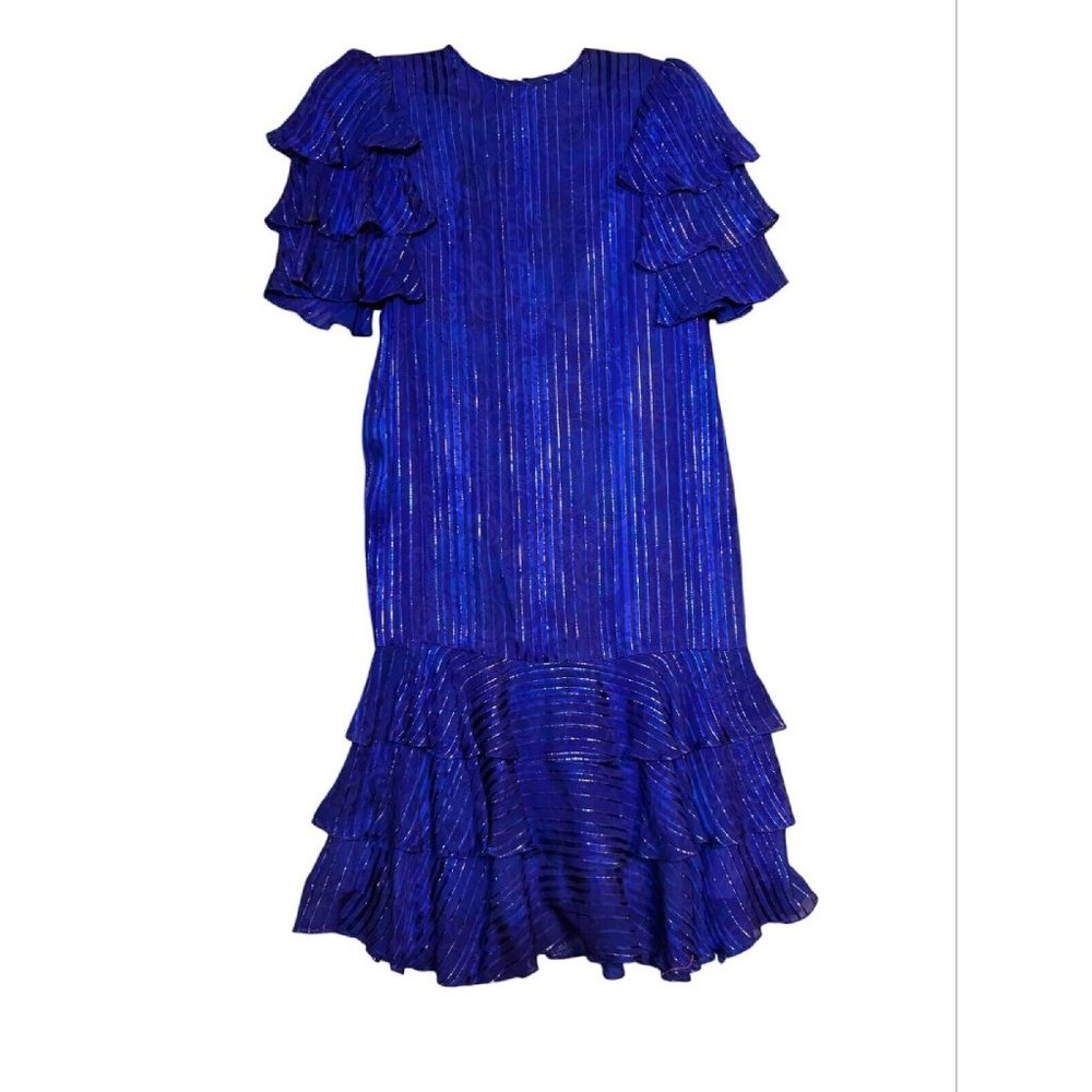Anne Crimmins Dress Umi Collection Size 8 1980s SILK Vintage Ruffles Flounce